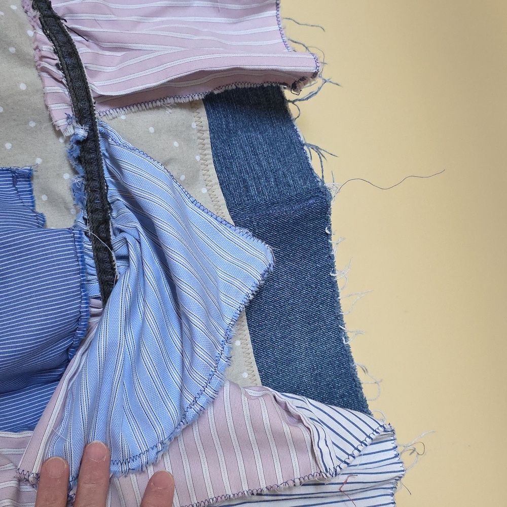 Ucycled Asymetrical Tiered Jean Midi Skirt From Jeans And Mens Shirts - Picture 11 of 12